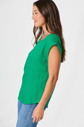 Bright Green Linen Blend Top